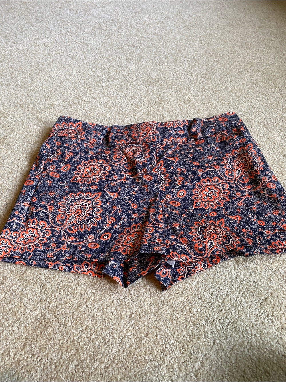 Women's Navy and Coral Paisley Print Casual Shorts